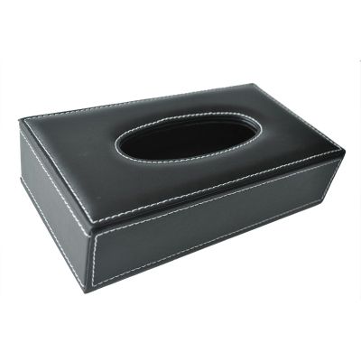 Car Home Rectangle Shaped Faux Leather Case Paper Tissue Box Holder Black