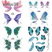 XINSU38 เครื่องมือเสริมความงาม กันน้ำกันน้ำได้ ดวงจันทร์และดวงจันทร์ ใบหน้าและใบหน้า ข้อมือคอ ต้นขาต้นขาสูง สติกเกอร์รอยสักดอกไม้ สติกเกอร์รอยสักผีเสื้อ รอยสักชั่วคราว รอยสักปลอมมีปีก