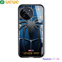 UCUC เคสสำหรับ Realme 11 4G เคสมือถือ Realme11สำหรับเด็กผู้ชายผู้ชายสไปเดอร์แมนสไปเดอร์-Man เคสโลโก้แมงมุมกันกระแทกฝาหลังกระจกนิรภัยขอบนิ่ม