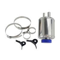 Racing Power Steering Fluid Reservoir Tank With Clamps Kits For Universal Vehicles Silver Aluminium Alloy