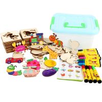 Baby Drawing Toy Painting template Toolbox hollowed paint toy wooden children early education puzzle 48 pieces Rulers  Stencils