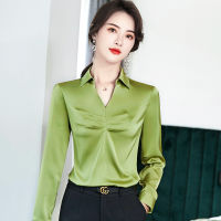 Spring New Women V Neck Shirt Fashion Formal Long Sleeve Chiffon Blouses Office Ladies Temperament Work Tops Blue