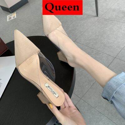 ▬◇ Baotou Semi-Slip Shoes Female Pointed Half-Sweater Female Spring New Korean Version Of The Thic womens shoes