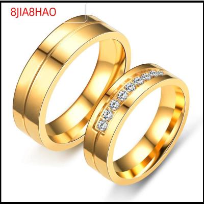 8JIA8HAO ของใหม่ สีทองเงิน AAA CZ เลิฟ สแตนเลสสตีล แหวนคู่รัก ชุบทอง18K แหวนวงแต่งงาน