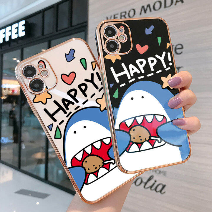 ggk-ปลอกลายการ์ตูนปลาฉลามขอบสี่เหลี่ยมฟรีสายคล้อง4g-a78-oppo-ชุบเคสโทรศัพท์สุดหรูชุบเคสโทรศัพท์นิ่ม