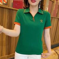 Polo เสื้อยืดใหม่2023ของผู้หญิงเสื้อแบบหลวมขนาดใหญ่คอปกสไตล์ตะวันตกสำหรับฤดูร้อนลำลองขาสั้น