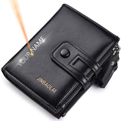 2022 Men Wallets Short PU Leather Double Zipper Hasp Men Purses Card Holder Coin Pocket Vintage High Quality Brand Men Wallets