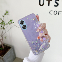 2023ใหม่สไตล์เด็กผู้หญิง OPPOA38 OPPO A38 4G เคสโทรศัพท์มือถือแวววาวฟอยล์สีทองใสพร้อมสร้อยข้อมือแฟชั่นดอกไม้ TPU กรอบด้านหลังซิลิโคนอ่อนกันกระแทก