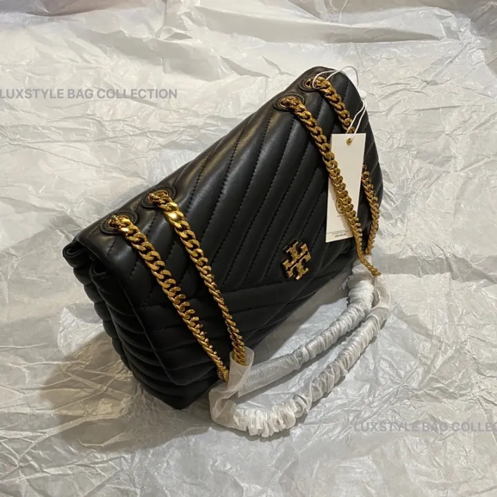 💯 Original Authentic Tory Burch Kira Chevron Convertible Shoulder  Crossbody Bag Black Lambskin Leather | Lazada Singapore