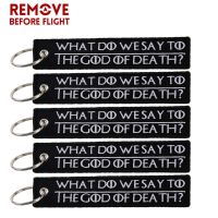 Cool 5PCS Letter Black Keychain Embroidery Key Ring llavero WHAT DO WE SAY TO THE GOD OF DEATH for Motorcycle Key Chain Chaveiro