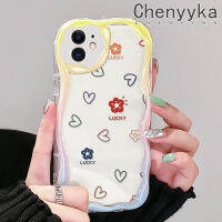 เคส Chenyyka สำหรับ iPhone 11 Pro 11 Pro Max เคสรักและดอกไม้รูปแบบที่เรียบง่ายสีสันสดใสลายคลื่นเนื้อครีมซิลิโคนอ่อนชัดเจนเคสโทรศัพท์โปร่งใสกันกระแทก