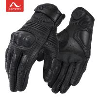 hotx【DT】 ARCFOX Motorcycle Leather Gloves Men Cycling Touchscreen Perforate Motorcross Guantes