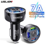 USLION 4USB Quick Car Charger For Mobile Phone Universal Dual Usb  Adapter For iPhone 11 Pro Max Mini Adapter For Xiaomi Samsung Car Chargers