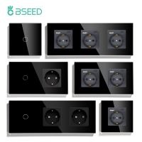 ▪❣ BSEED Touch Light Switch Wall Touch Switches EU Socket with USB Type-c Interfaces Glass Panel Blue Backlight