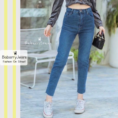 [พร้อมส่ง] BabarryJeans มีบิ๊กไซส์ S-5XL ยีนส์ทรงบอยเฟรน เอวสูง ผ้ายืด ปลายตัด สียีนส์ฟอก