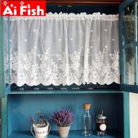 1pcs Rod Pocket White Lace Curtain for Kitchen Window Cabinet White Floating Tulle Short Valance Voile Ties Home Decor ZH024 40