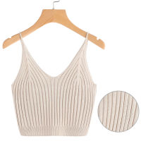 Women Sexy Knitted Crop Top Sleeveless Vest Slim Sling Tank V-neck Plain Camisole High Elastic Camis