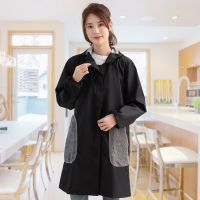 Waterproof Coverall Women Home Kitchen Cleaning Oil-proof Can Wipe Hands Apron Long-sleeved Winter Foreign Fashion Work Clothes Aprons