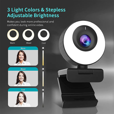 1080P AutoFocus Webcam with 2X Digital Zoom Ring Light &amp; Privacy Cover Software Included FHD Streaming Web Camera Dual St