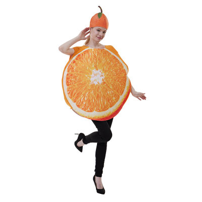 ฮาโลวีนสนุกผลไม้หั่นเสื้อผ้าผู้ใหญ่เล่นส้มเสื้อผ้าผักปาร์ตี้บาร์การแสดงเครื่องแต่งกาย