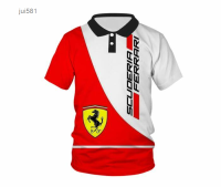 2023 F1 Racing Summer 3D Print F1 Ferrari2023 Summer Street Fashion T-shirt Mens Red Short Sleeve Zip Polo Top 58 high-quality