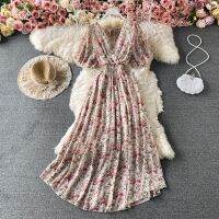 Fashion V Neck Floral Dress for Women Summer R Chiffon Fairy Maxi Dresses