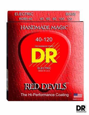 DR Strings RDB5-40 Red Devils สายกีตาร์เบส 5 สาย แบบเคลือบ, Light 40/120 ** Made in U.S.A.**