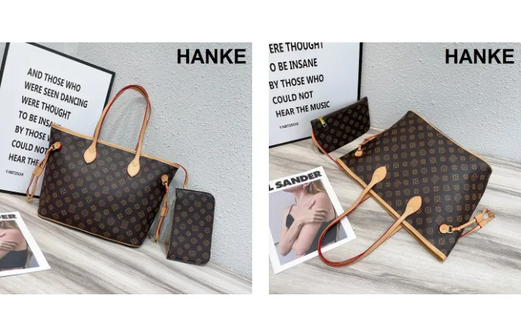 HANKE Quality Neverfull GM Tote Bags Side Laces With Pouch And Twilly Scarf  Fashion Handbags For Women