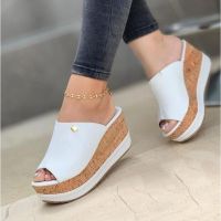 ✧♀ Slippers Summer Clogs Wedges Retro Fish Mouth Large Size Sandals Women High Heel Platform Solid Color Plus Size Shoes Sandalias