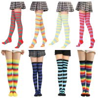 【CC】♝  Hot Sale Womens Stocking Colorful Striped Over Lo Tights Knee Warm Socks for Kawaii