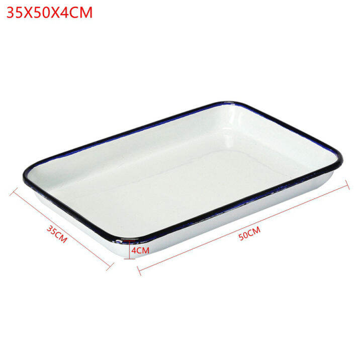 1pcs-handcrafted-vintage-tray-white-enamel-home-cake-oven-baking-tray-square-retro-plates