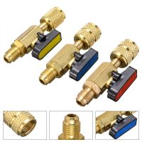 3Pcs/Set Brass R410A Refrigerant Straight Ball Valves AC Charging Hoses Brass 1/4 Male to 1/4 / 5/16 Female SAE Valve