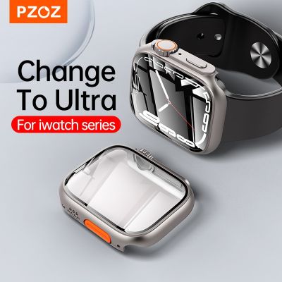 PZOZ เคสเคสพีซีแบบหนาสำหรับนาฬิการุ่น8 7 45มม. สำหรับ Iwatch 4 5 6 Se 44มม. อุปกรณ์ป้องกันหน้าจอพร้อมอุปกรณ์กระจกเทมเปอร์