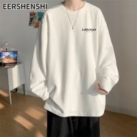 EERSHENSHI เสื้อสเวตเตอร์บางสีทึบเรียบง่ายสำหรับผู้ชาย,เสื้อยืดพิมพ์ลายคอกลมเรียบง่ายแขนยาว