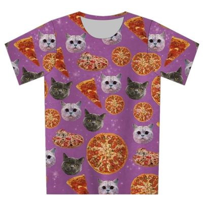 Joyonly 2018 Children Black And White Small Cat Head Food Pizza Print Pink 3d T-shirt Boys/Girls Lovely T shirt Kids Cool Tees