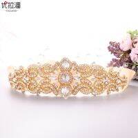 โยลาปัน เข็มขัดเจ้าสาวสีทองสุภาพสตรีเพชรหยดน้ำหรูหรา rhinestone ถักด้วยมือคริสตัลคาดเอว S26-G