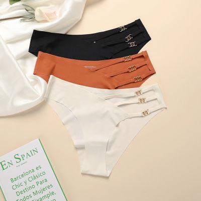 【CW】 European and ice silk underwear low waist large size simple decorative briefs for women lingerie