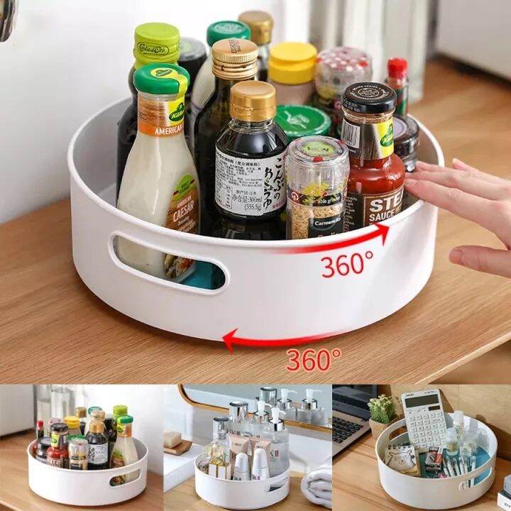 HMY 360 Rotating Tray Non-Slip Rotating Storage Tray Kitchen Storage ...