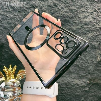 Plating Transparent Magnetic Case For Samsung S23 Ultra S22 Plus S21 FE S20 Note 20 10 Wireless Charge Silicone Shockproof Cover