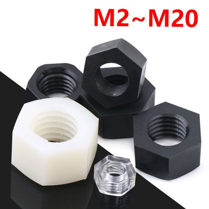 m2-m20-black-white-nylon-hex-nut-plastic-hexagon-nut-pa66-thermal-insulation-hexagon-thread-screw-cap-transparent-pvc-nut-din934-nails-screws-fastener