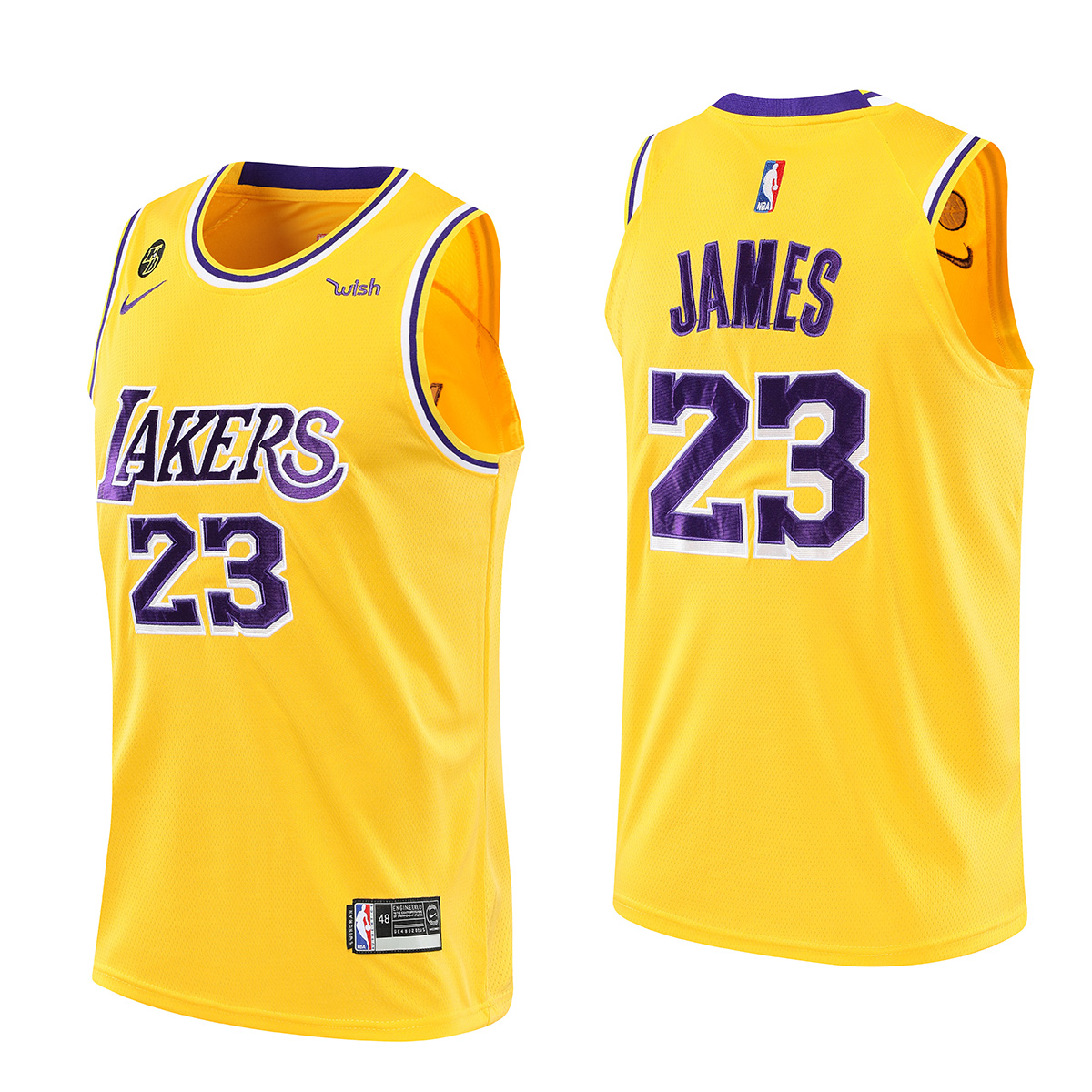 LeBron James 23 Los Angeles Lakers Jersey yellow S-XXLStar embroidery 