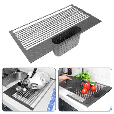 Multifunction Kitchen Organizer Over Sink Roll-up Dish Drying Rack Foldable Fruit Vegetable Meat Organizer Kitchens Tray Drainer