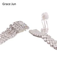 Grace Jun New Arrival Rectangle Tassels Rhinestone Clip on Earrings for Women Party Wedding Charm Jewelry No Hole Ear Clip