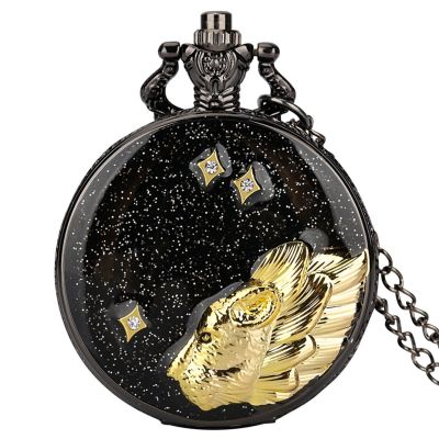 สร้อยคอประดับเพชรสีดำรูปดาวหัวสิงโตท้องฟ้า Relief ดีไซน์ศิลปะแบบสตีมพังค์ควอตซ์แบบพกพานาฬิกาข้อมือกระเป๋าสตางค์แฟชั่น