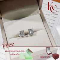 ต่างหูเพชร Moissanite 2 กะรัต Emerald cut พร้อมใบรับรอง GRA ตัวเรือนเงินแท้ 92.5% ชุบทองคำขาว แป้นใหญ่แข็งแรง / Earring metal Silver 925 gem type Moissanite GRA certificate