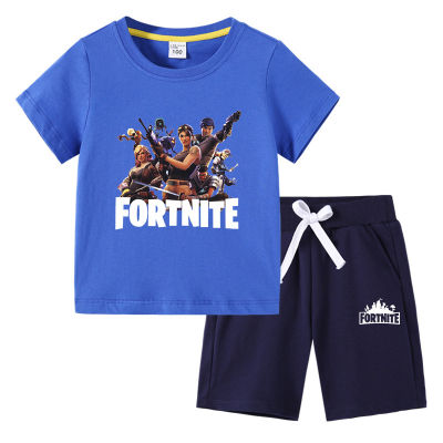 Fortnites ชุดเสื้อยืด2ชิ้นเด็กชายเด็กหญิงเด็กเสื้อยืดแขนลำลองขาสั้นกางเกงขาสั้นลายการ์ตูนแฟชั่นฤดูร้อน