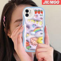 เคส JIUMOO สำหรับ iPhone 11 Pro 11 Pro Max เคสที่มีลายดอกไม้สีรุ้งกรอบคลื่นนุ่มเคสมือถือ TPU ซิลิโคนแบบใสกันกระแทกกรอบป้องกันหัวกล้องรวมทั้งหมด