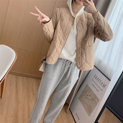 Winter Jacket Womens Cotton-Padded Clothes Loose 2021New Coat  Female Diamond Collarless Outwear Lightweight Short Overcoat Top