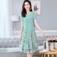 COD SDFGERTYTRRT Chiffon Dress Two-Piece Suit New Style Large Size Floral Narrow Waist Slimmer Look Classy Western