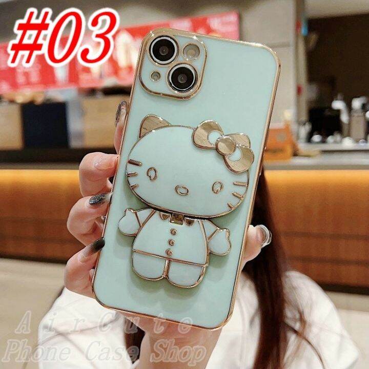 เคส-iphone-8-7-plus-14-13-12-11-pro-max-x-xr-xs-max-8plus-7plus-iphone8-iphone7-iphone14-iphone13-iphone12-iphone11-white-purple-green-plating-hello-kitty-cosmetic-mirror-stand-soft-case